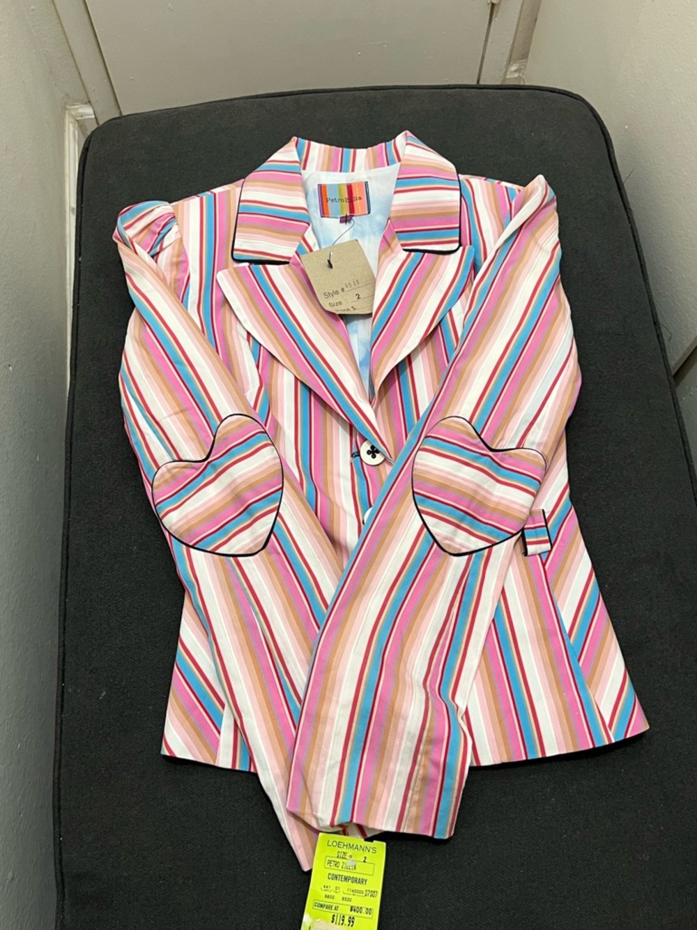 Petro Zillia Striped Blazer with Heart Elbow Patches